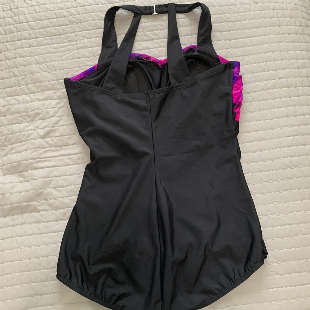Lands' End Swimsuit 16 DDD Swim Dress Pink Black Floral Slimming Ruched - Picture 7 of 12